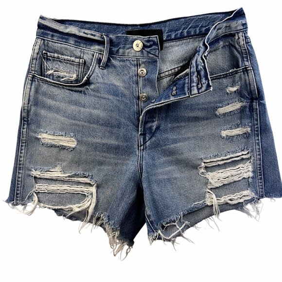 3x1 NYC Womens Distressed High-Rise Denim Shorts Sz 27 Ripped & Frayed Y2K Style - Picture 6 of 12